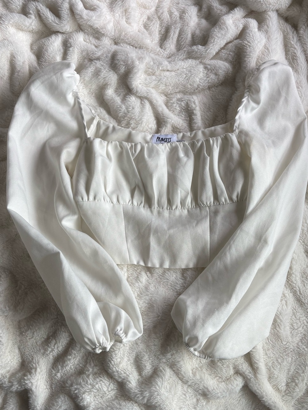 Princess Polly White Puff-Sleeve Square Neck Crop Top